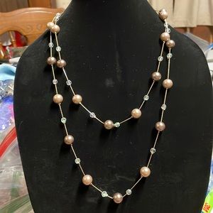 Lia Sophia Long Pearl Crystal station necklace